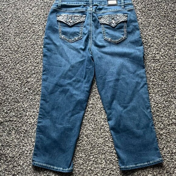 Y2K Babydoll Blue Denim Bootcut Wide Leg Earl Jeans Size 12 Rhinestone Coquette - Picture 5 of 8